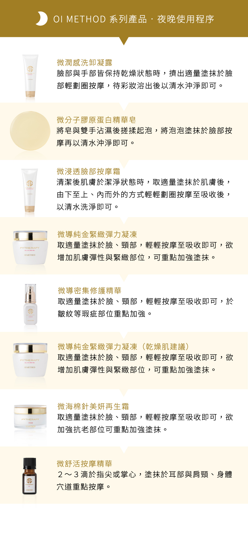 OI METHOD 系列產品‧夜晚使用程序
