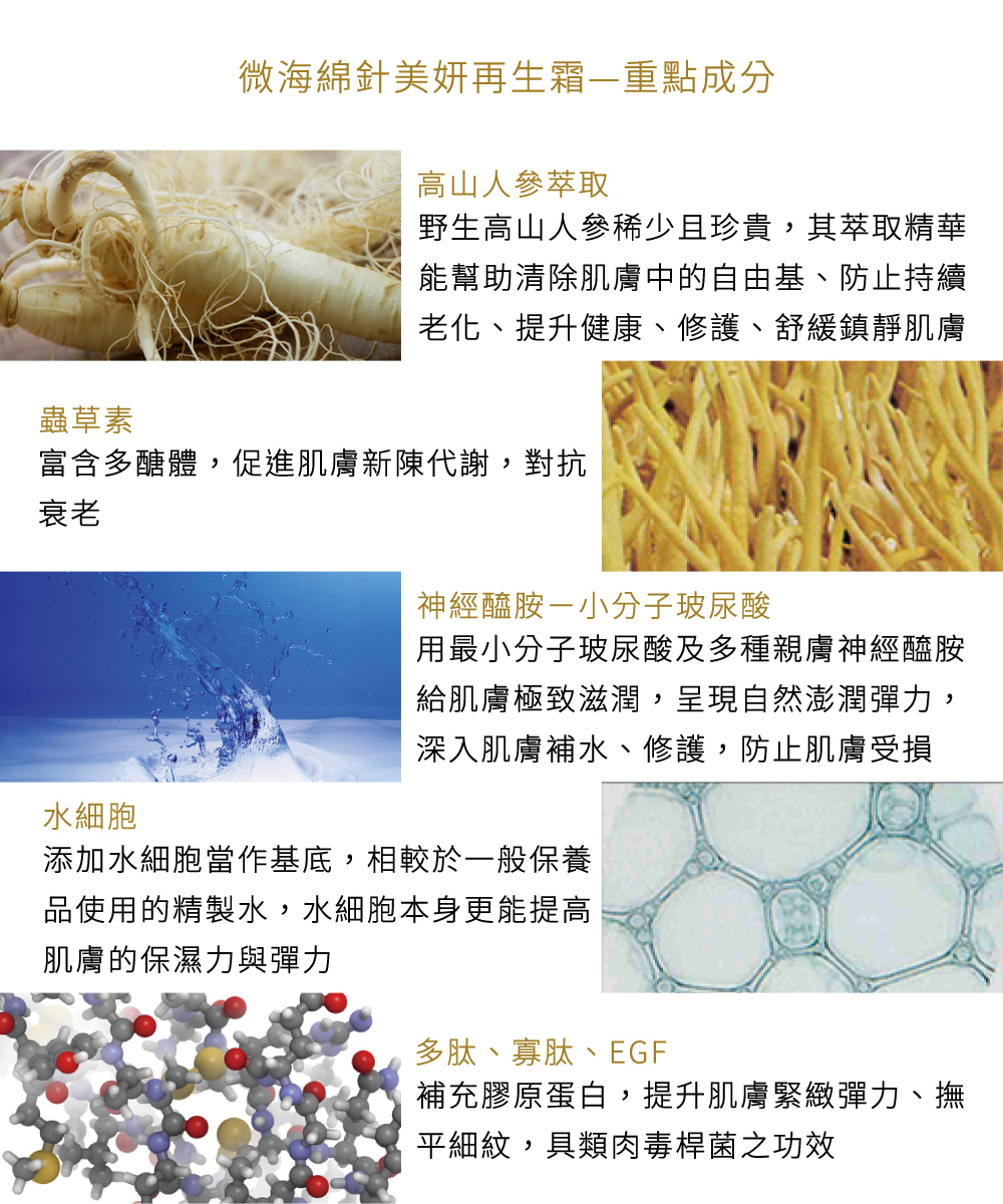 微海綿針美妍再生霜—重點成分 