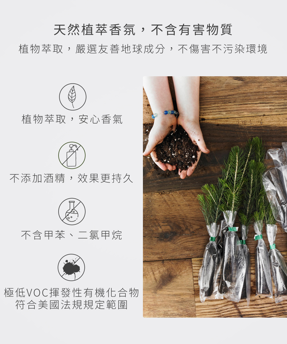 植物萃取，嚴選友善地球成分，不傷害不污染環境