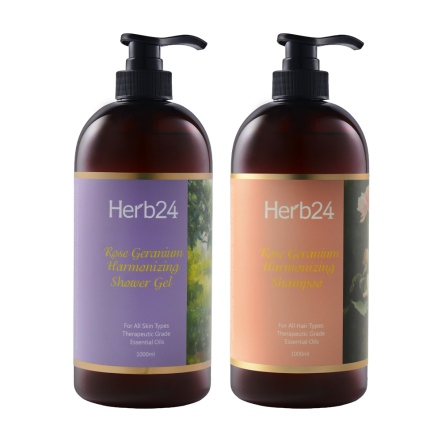 Herb24 玫瑰天竺葵平衡沐浴乳、洗髮精 1000ml 組
