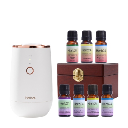Herb24 晨霧純精油擴香儀II -９件超值組（含7件單複方精油與木盒組）