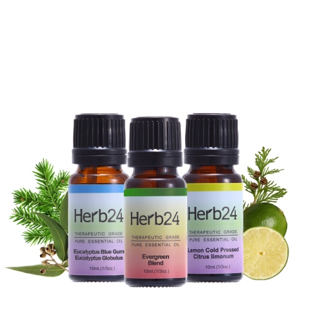 Herb24 藍膠尤加利、森呼吸、檸檬純質精油各10ml