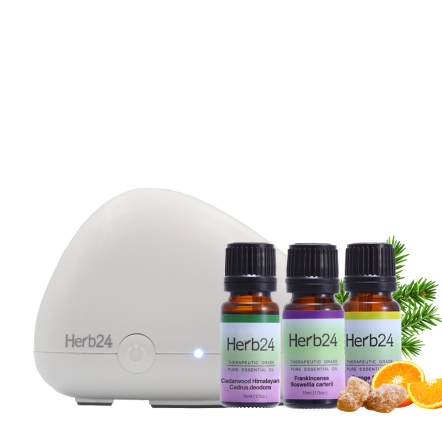 Herb24 山石負離子水氧機４件組（雪松、乳香、甜橙精油各10m）