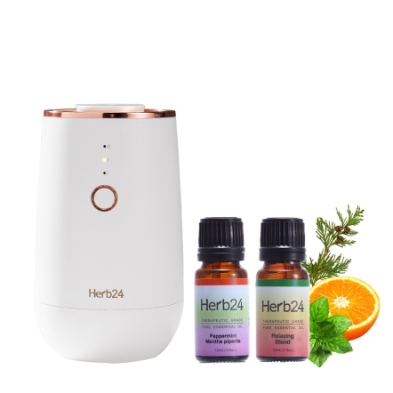 Herb24 晨霧純精油擴香儀II - 3件組 (歐薄荷+輕鬆愉悅各10ml)