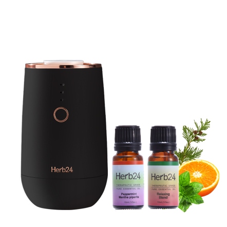 Herb24 晨霧純精油擴香儀II黑 - 3件組 (歐薄荷+輕鬆愉悅各10ml)